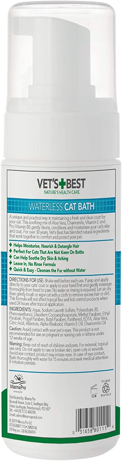 Waterless Cat Bath | No Rinse Waterless Dry Shampoo for Cats 150ml