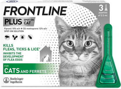 Plus Flea & Tick Treatment for Cats and Ferrets - 3&6 Pipettes
